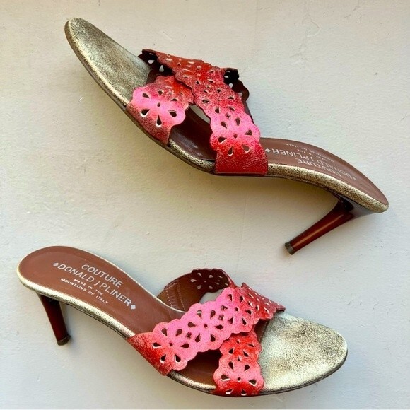 Couture by Donald J. Pliner Distressed Red Leather Heeled Slide Sandal Women 7.5 - Picture 1 of 13